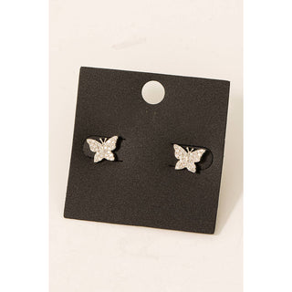 Gold Dipped Cz Pave Butterfly Stud Earrings