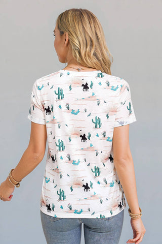 CLEARANCE Cactus Print Short Sleeve Top | S-XL