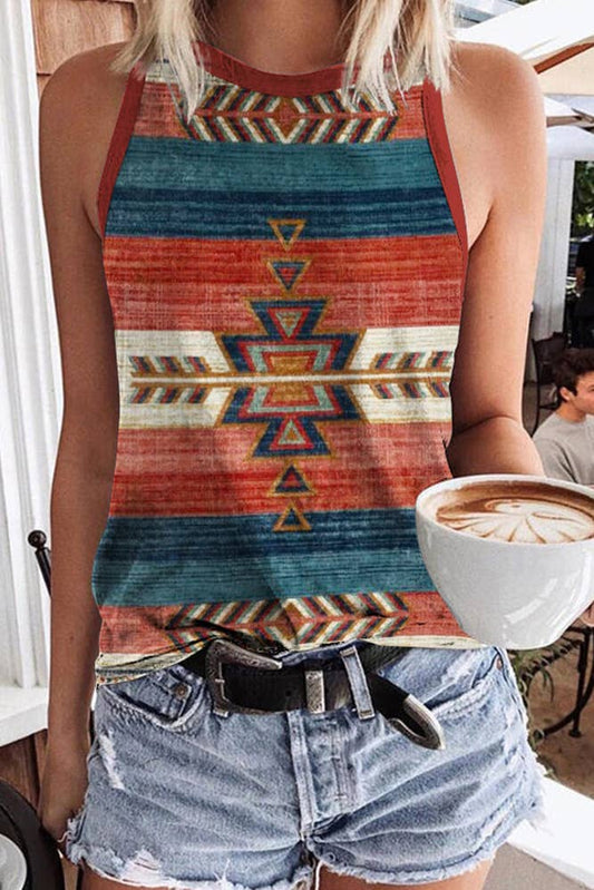 Aztec Print Crew Neck Tank Top ZZKF766