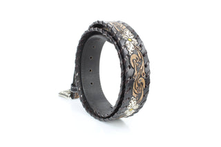 Floral Belt | White Painted Flowers & Whipstitch ABB-14-121