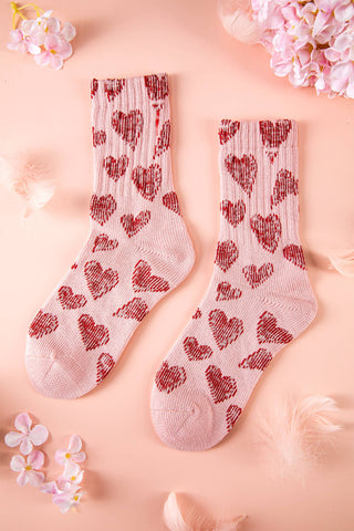 Vintage Heart Pattern Combed Cotton Socks