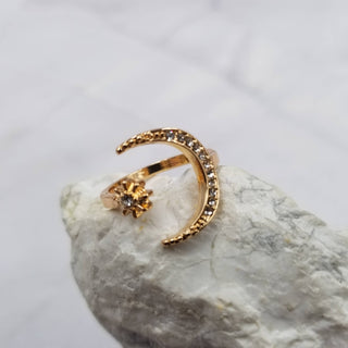 Crystal Moon and Stars Open Ring