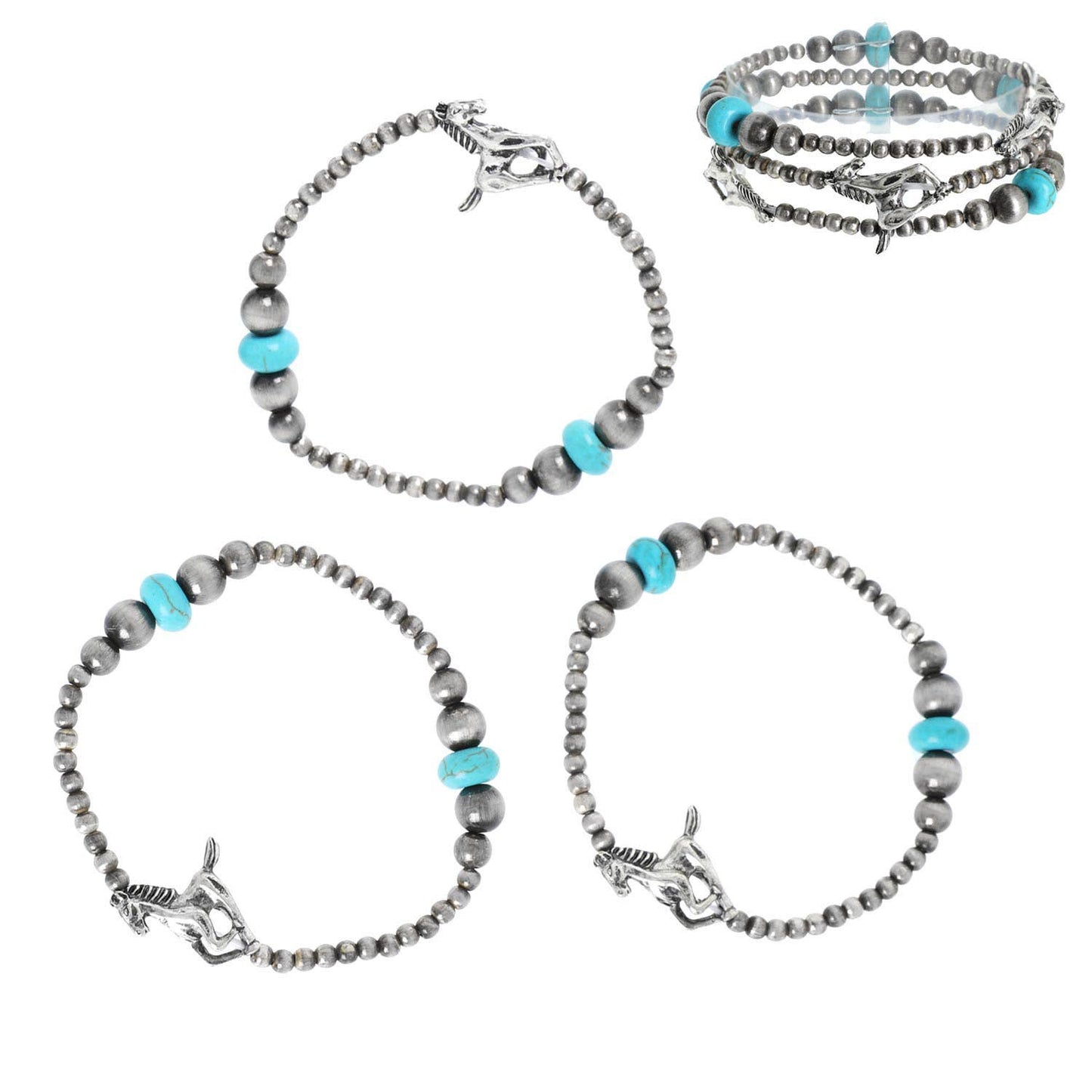 Navajo Pearl Turquoise Beaded Bracelet Set