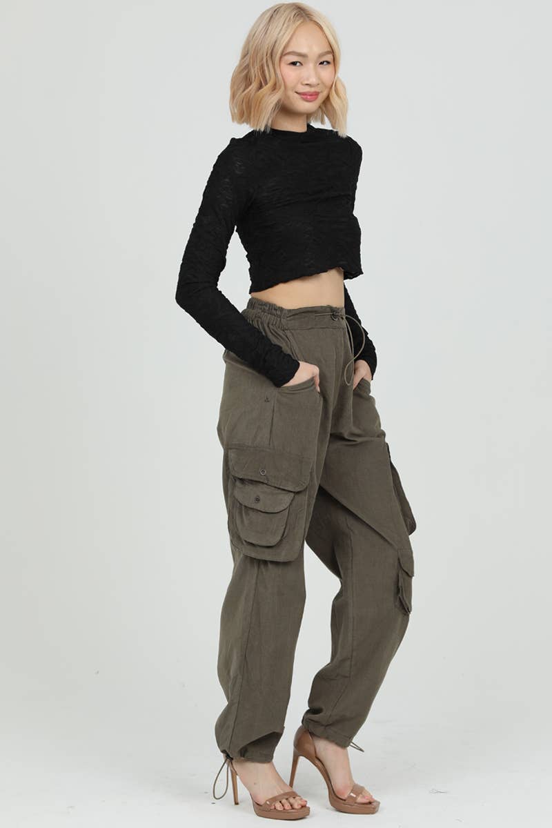 OLIVE-ASIS CORDUROY CARGO PANTS BY ANGIE