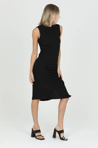 Olive TEXTURED KNIT SIDE ROUCH TANK DRESS by Angie