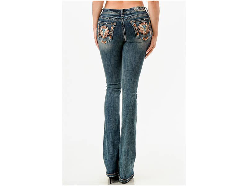 GRACE IN LA Steer Head Embroidery Mid-Rise Boot cut 34" | EB-61886CH