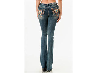 GRACE IN LA Steer Head Embroidery Mid-Rise Boot cut 34" | EB-61886CH