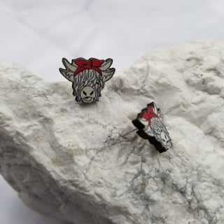 Highland Cow Stud Earrings - Wooden