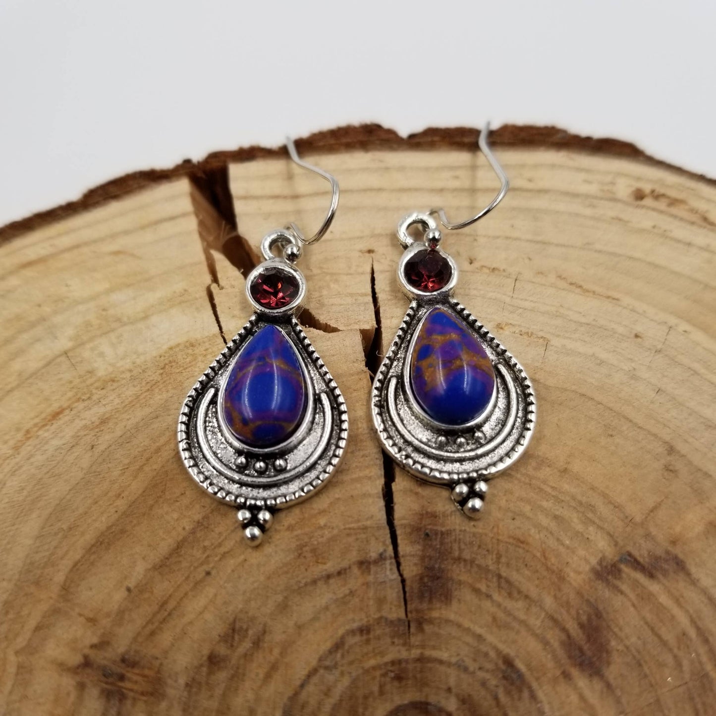 Vintage Silver Natural Stone Drop Earrings