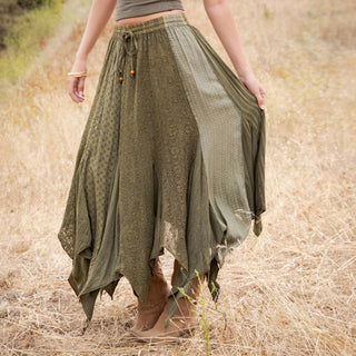 Boho Handkerchief Hem Patchwork Maxi Skirt