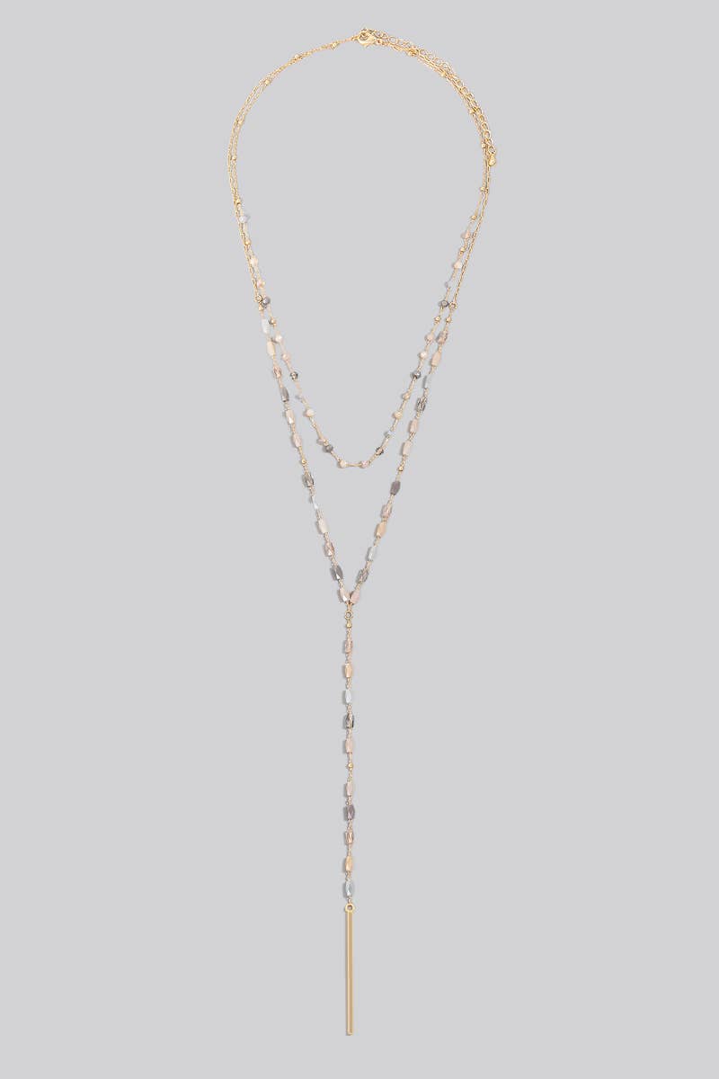 Long Bar Pendant Faceted Beaded Y Chain Necklace