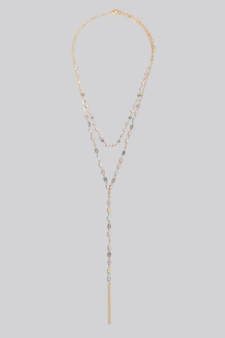 Long Bar Pendant Faceted Beaded Y Chain Necklace