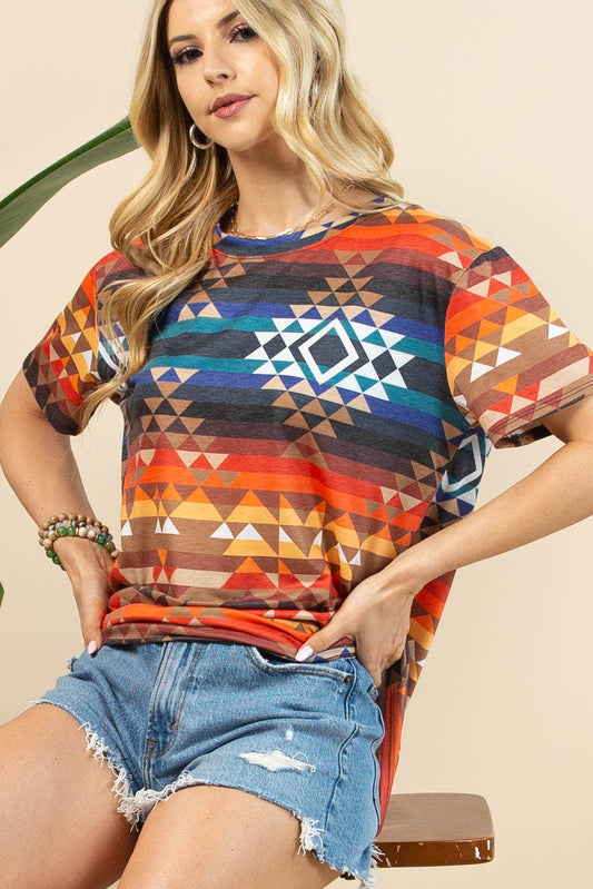 DORA AZTEC PRINT SHORT SLEEVE T-SHIRT