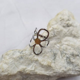 Stainless Steel Large Floral Ring - Adjustable