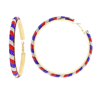 Sophia collection Patriotic Rhinestone Embellished Hoop Earrings