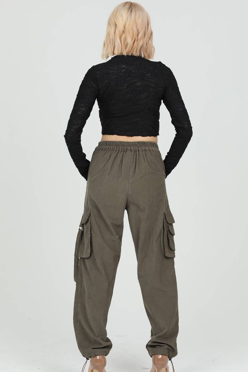 OLIVE-ASIS CORDUROY CARGO PANTS BY ANGIE