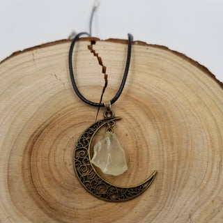 Bronze Natural Crystal Moon Pendant Necklace