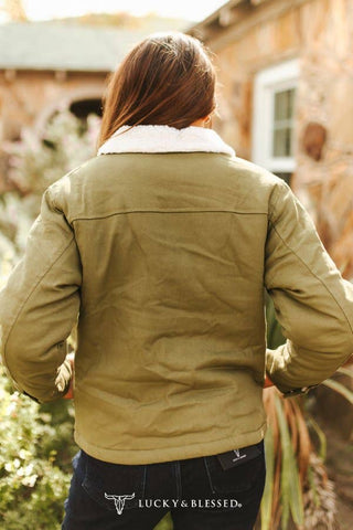 Olive Canvas Jacket with Sherpa Lined Collar