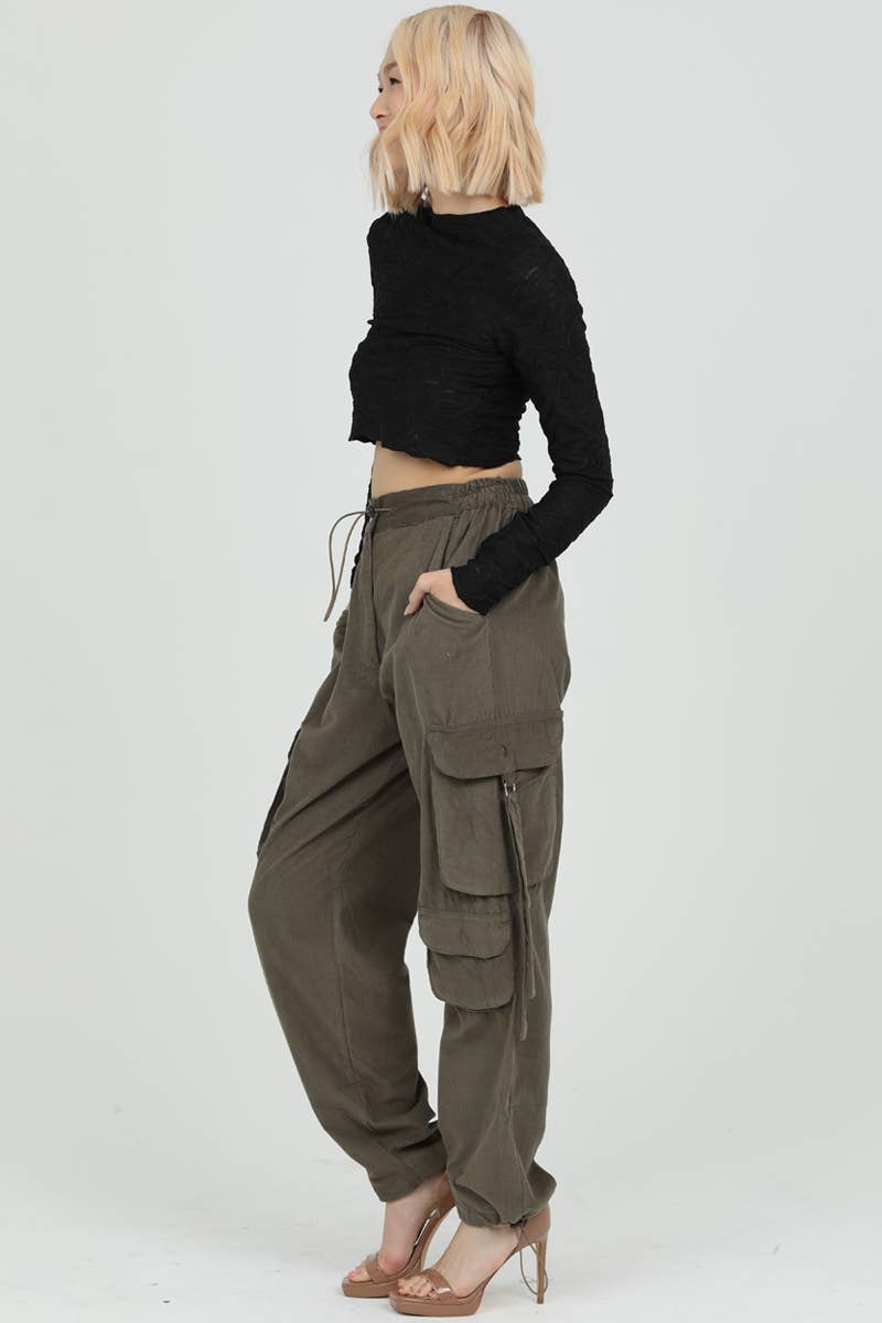 OLIVE-ASIS CORDUROY CARGO PANTS BY ANGIE