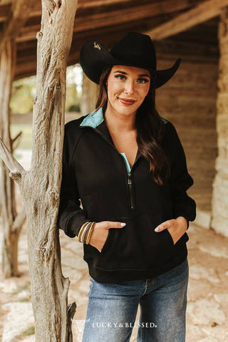 Black Quarter Zip Sweatshirt W Front Pocket
