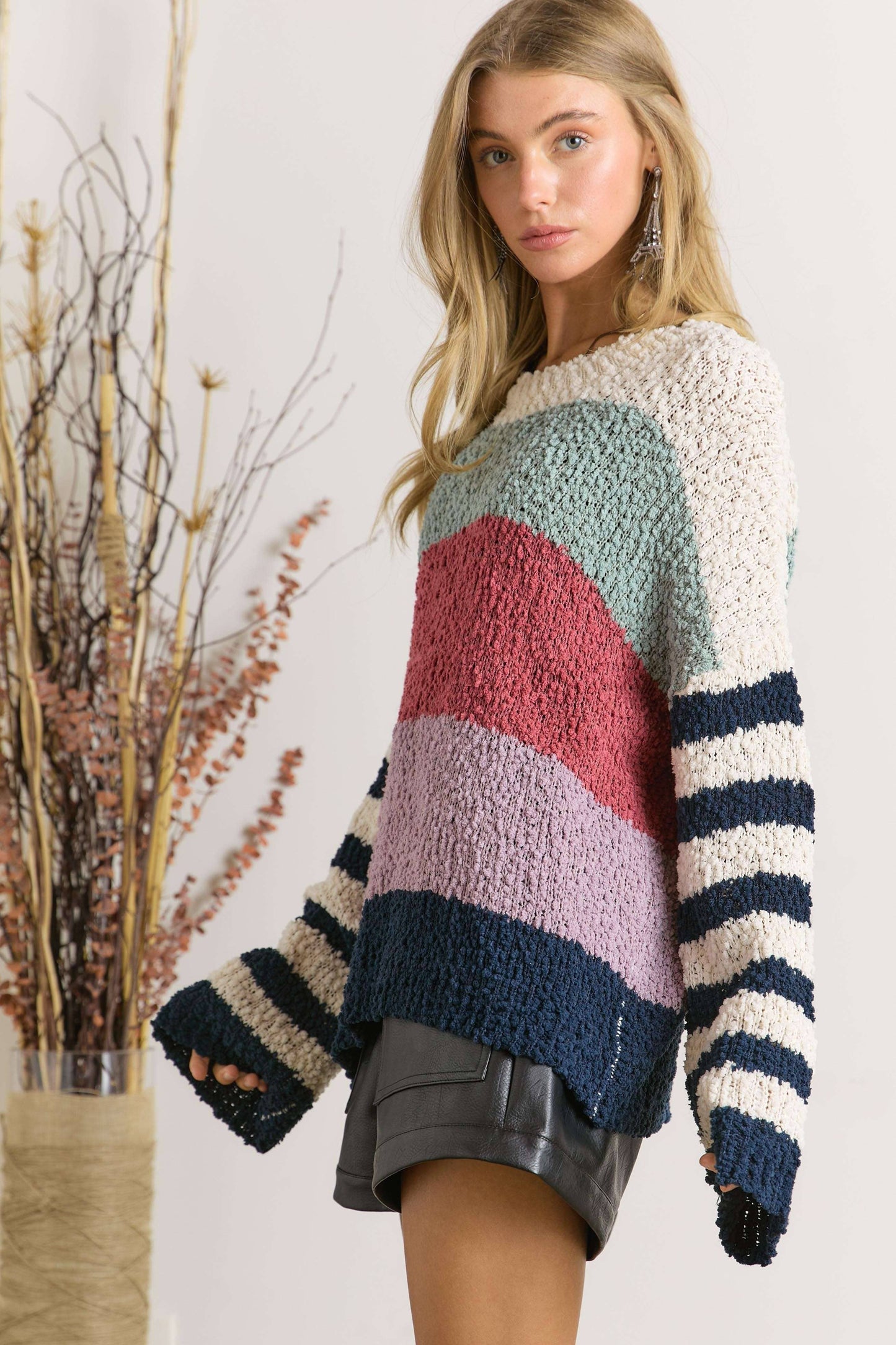 Adora STRIPE PATTERN TEXTURED SWEATER