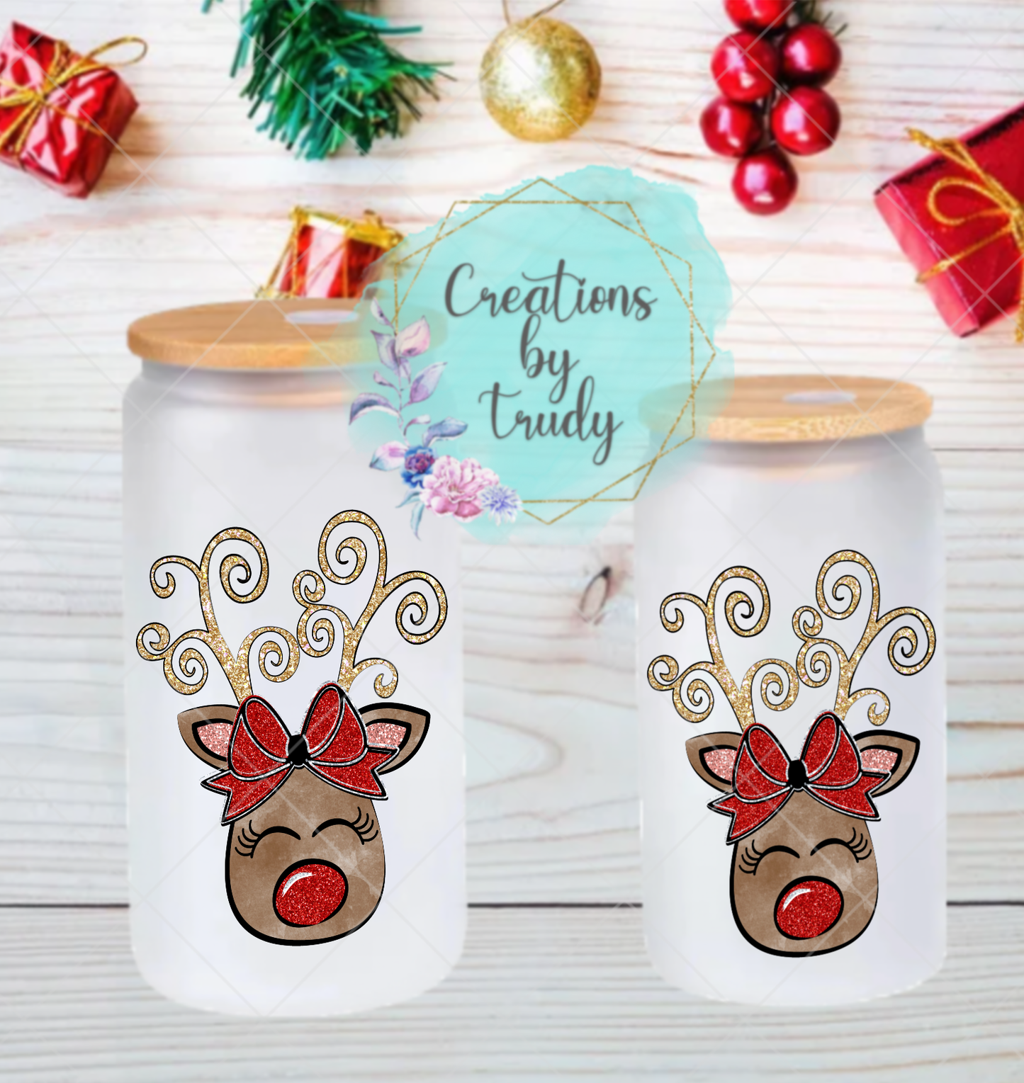 Cute reindeer- Can Style Glass Drinkware