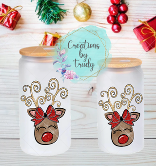 Cute reindeer- Can Style Glass Drinkware