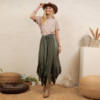 Boho Handkerchief Hem Patchwork Maxi Skirt