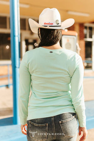 Mint Western Quarter Concho Button Long Sleeve Top