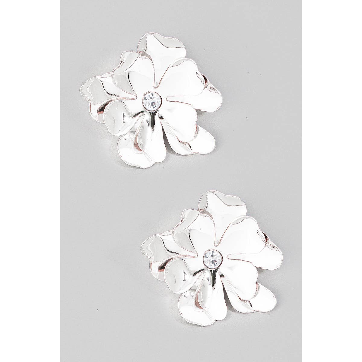 Metallic Layered Flower Stud Earrings