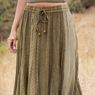 Boho Handkerchief Hem Patchwork Maxi Skirt