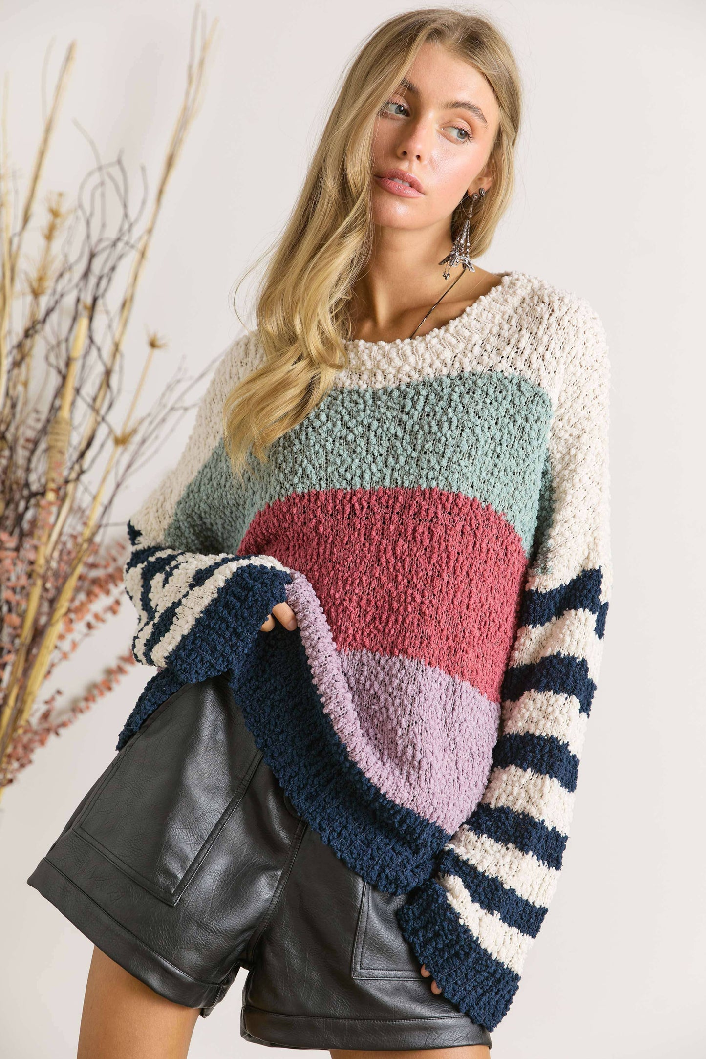 Adora STRIPE PATTERN TEXTURED SWEATER