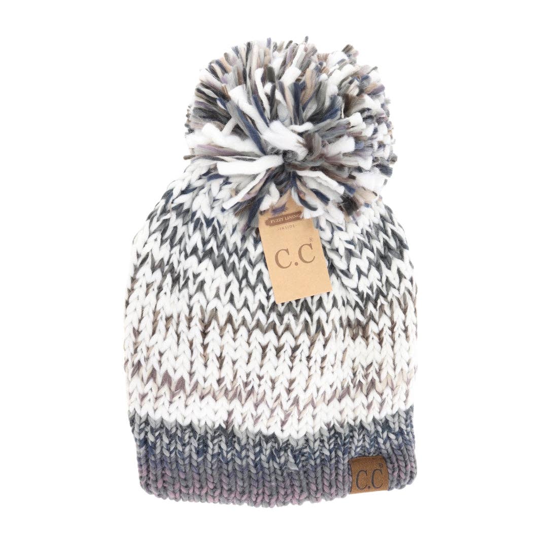 Fuzzy Lined Multicolored Yarn Pom C.C Beanie HTE0029