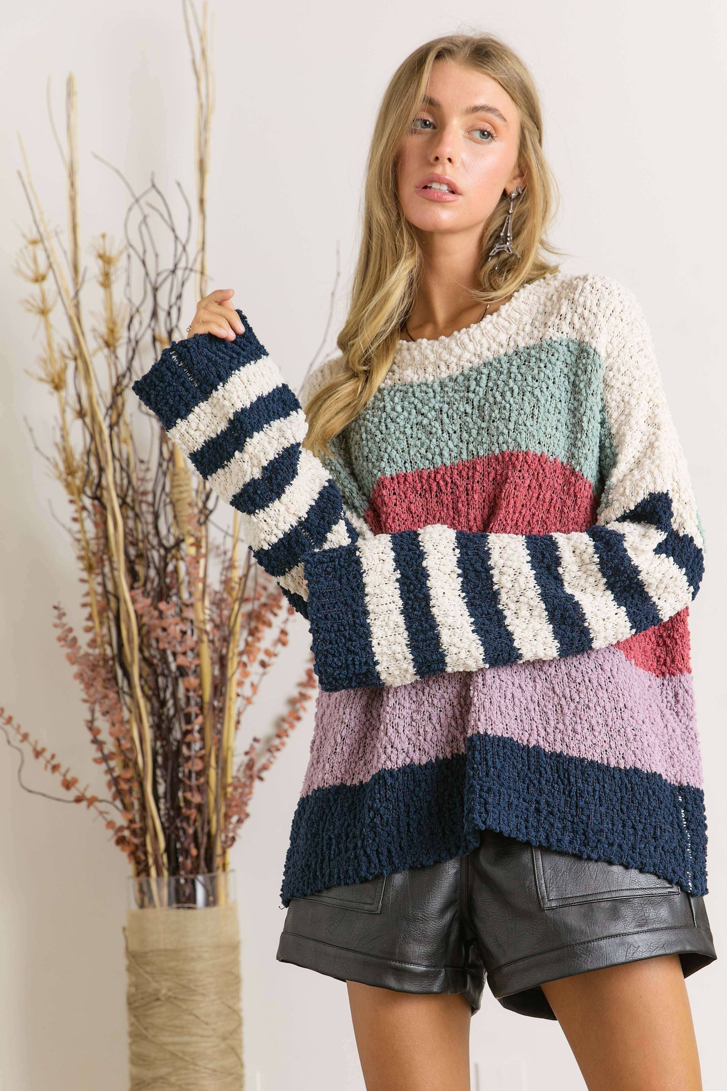 Adora STRIPE PATTERN TEXTURED SWEATER