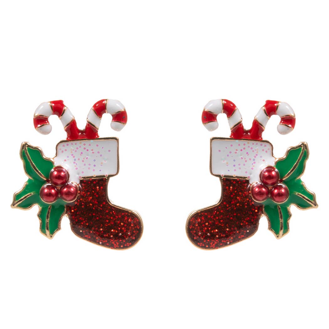 Christmas Socks Shape Enamel Post Earrings