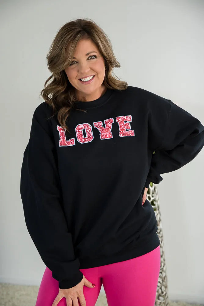 Love Faux Sequins Crewneck