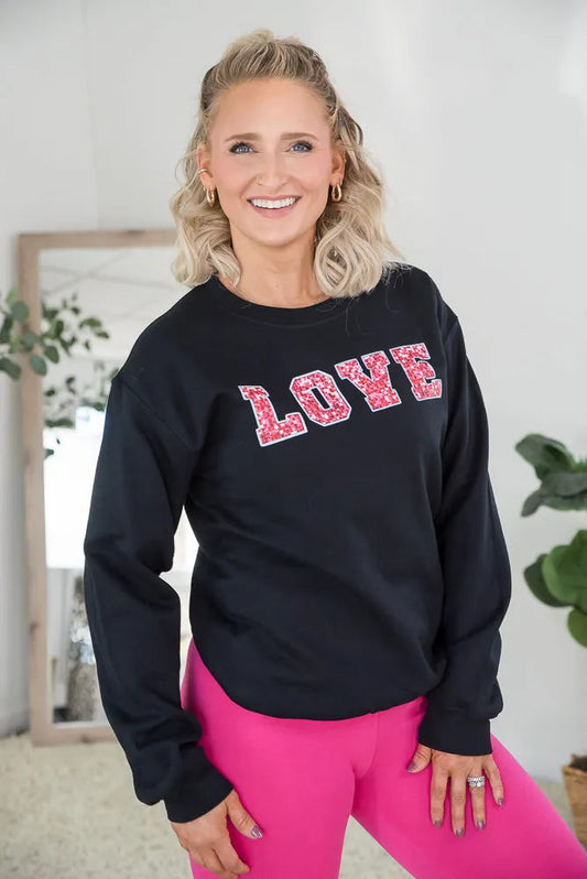 Love Faux Sequins Crewneck