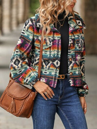 ***CLEARANCE**** AZTEC Geometric Dropped Shoulder Balloon Sleeve Outerwear