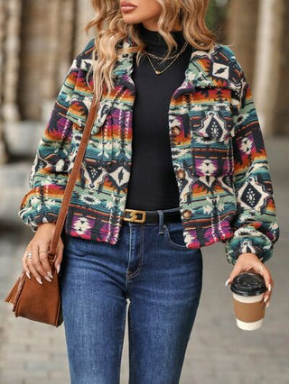 ***CLEARANCE**** AZTEC Geometric Dropped Shoulder Balloon Sleeve Outerwear